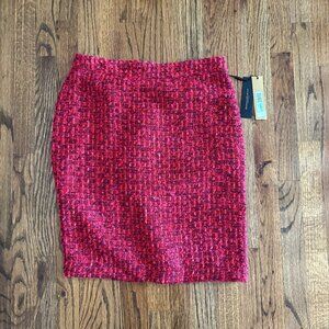 Donna Karan Bare Necessities Red Pink Purple Tweed Metallic Pencil Skirt Sz 8